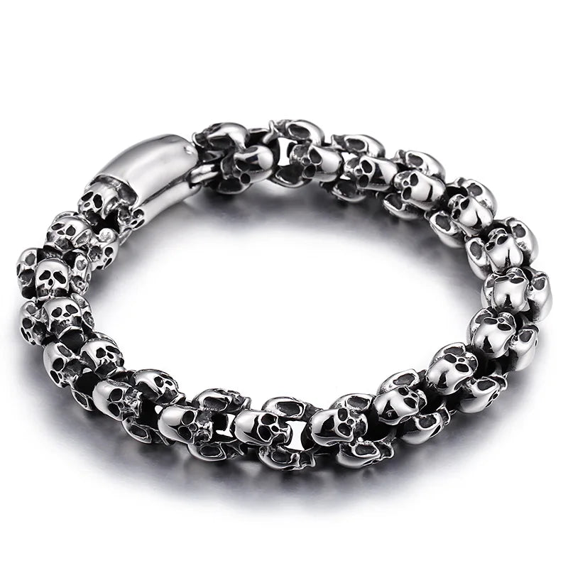 Punk Skull Bracelets Men Stainless Steel Shiny Matte Skull Charm Link Chain Brecelets Male Gothic Jewelry 2021
