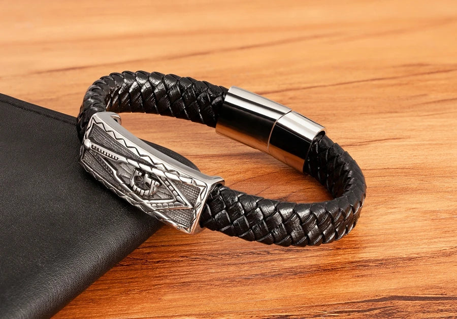 TYO Cool Style Men Leather Bracelets & Bangles Skull Owl Scorpion Snake Braided Wrap Stainless Steel Bracelets For Halloween