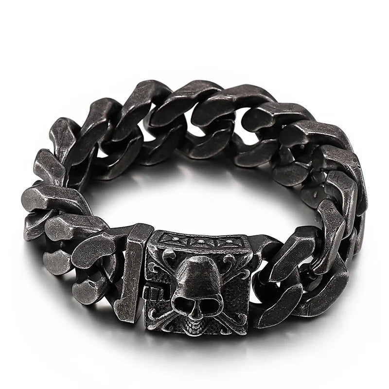 20mm Big and Heavy Chunky Cuban Chain Bracelet Men With Devil Ghost Skull Charm Vintage Magical Jewelry Best Gift For Friends