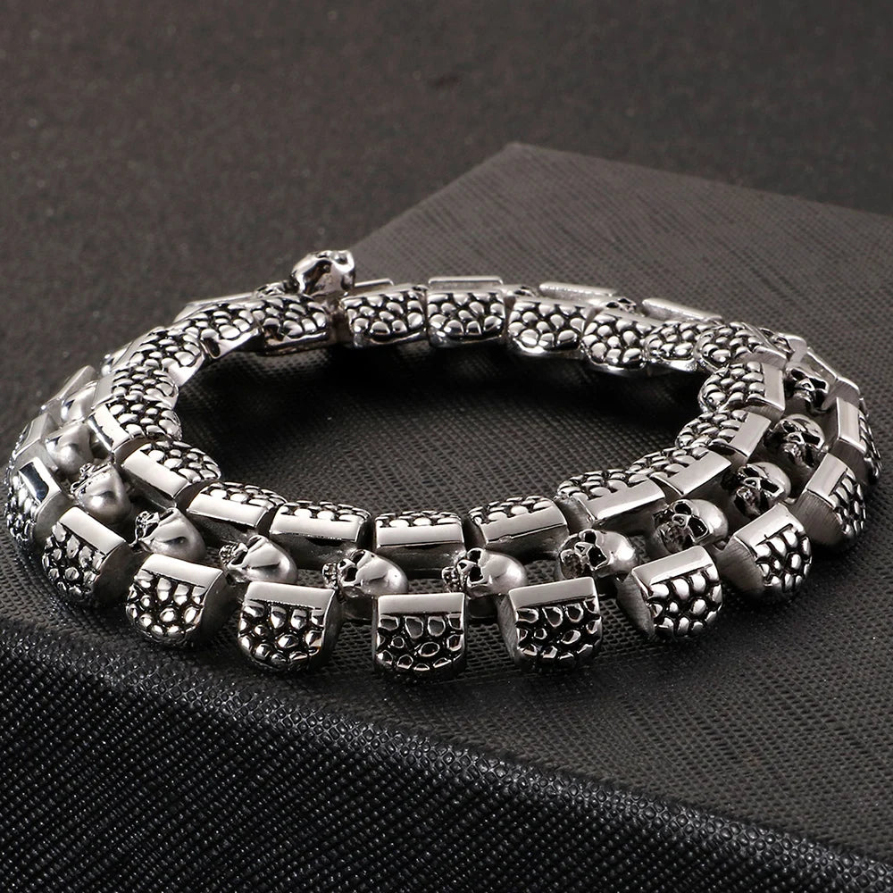 Punk Rocker Skull Bracelet For Men Cool Stainless Steel Chain Men's Bracelets Accessories Gothic Biker Jewelry Male Dropshipping