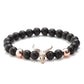 Punk CZ Bull Head Skull Men Bracelet Fashion 8MM Lava Stone Beads Charm Bracelets & Bangles Macrame Strand Jewelry Gift