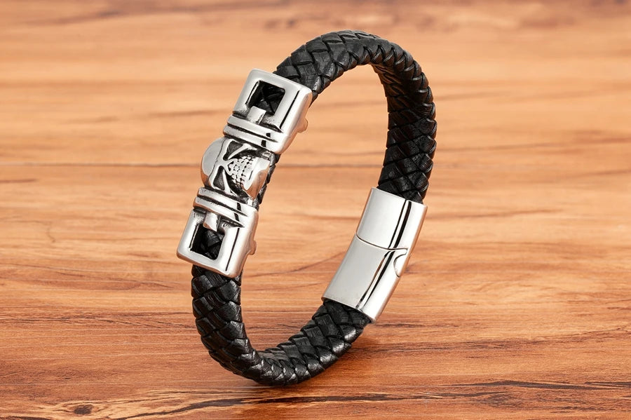 TYO Cool Style Men Leather Bracelets & Bangles Skull Owl Scorpion Snake Braided Wrap Stainless Steel Bracelets For Halloween