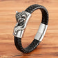 TYO Cool Style Men Leather Bracelets & Bangles Skull Owl Scorpion Snake Braided Wrap Stainless Steel Bracelets For Halloween