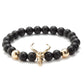 Punk CZ Bull Head Skull Men Bracelet Fashion 8MM Lava Stone Beads Charm Bracelets & Bangles Macrame Strand Jewelry Gift