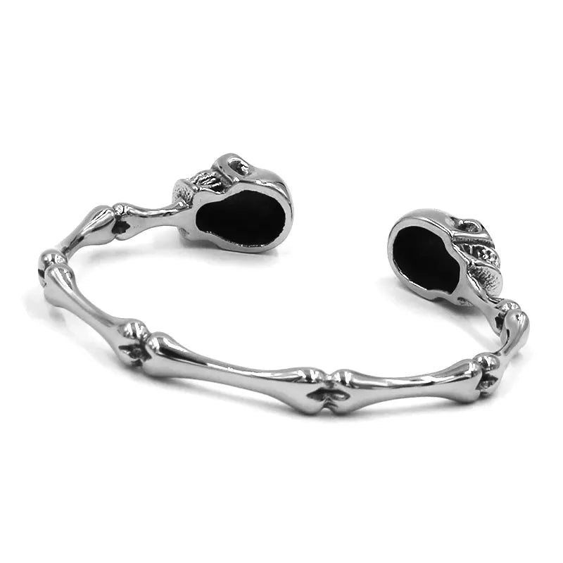Vintage Ghost Skull Bones Biker Cuff Bracelet Stainless Steel Jewelry Gothic Feather Wing Norse Viking Wolf Men Bangle SJB0362A