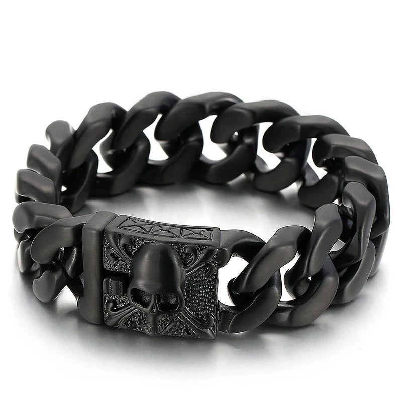 20mm Big and Heavy Chunky Cuban Chain Bracelet Men With Devil Ghost Skull Charm Vintage Magical Jewelry Best Gift For Friends
