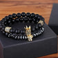 TYO 2Pcs/Set Women Mens CZ Royal Crown Skull Charms 8MM Black Matte Bead Strand Bracelets for Couple Valentine's Day Gifts