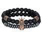 TYO 2Pcs/Set Women Mens CZ Royal Crown Skull Charms 8MM Black Matte Bead Strand Bracelets for Couple Valentine's Day Gifts
