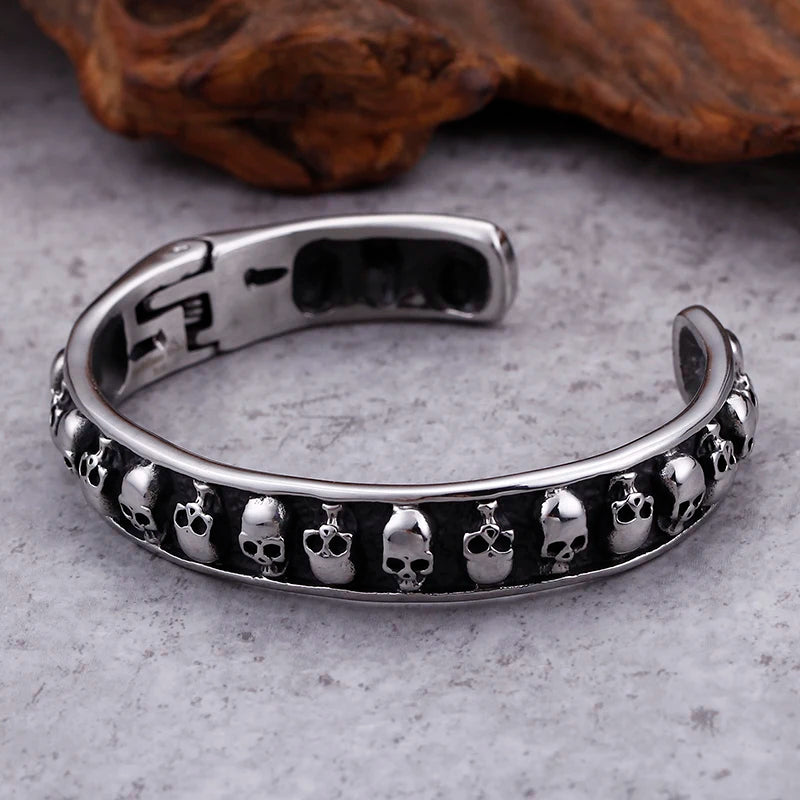 Gothic 316L Stainless Steel Biker Skull skeleton Cuff bangle bracelet 64*10mm
