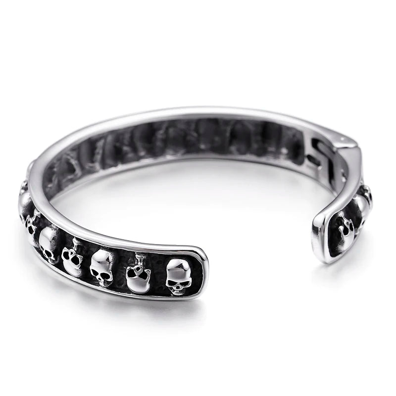 Gothic 316L Stainless Steel Biker Skull skeleton Cuff bangle bracelet 64*10mm
