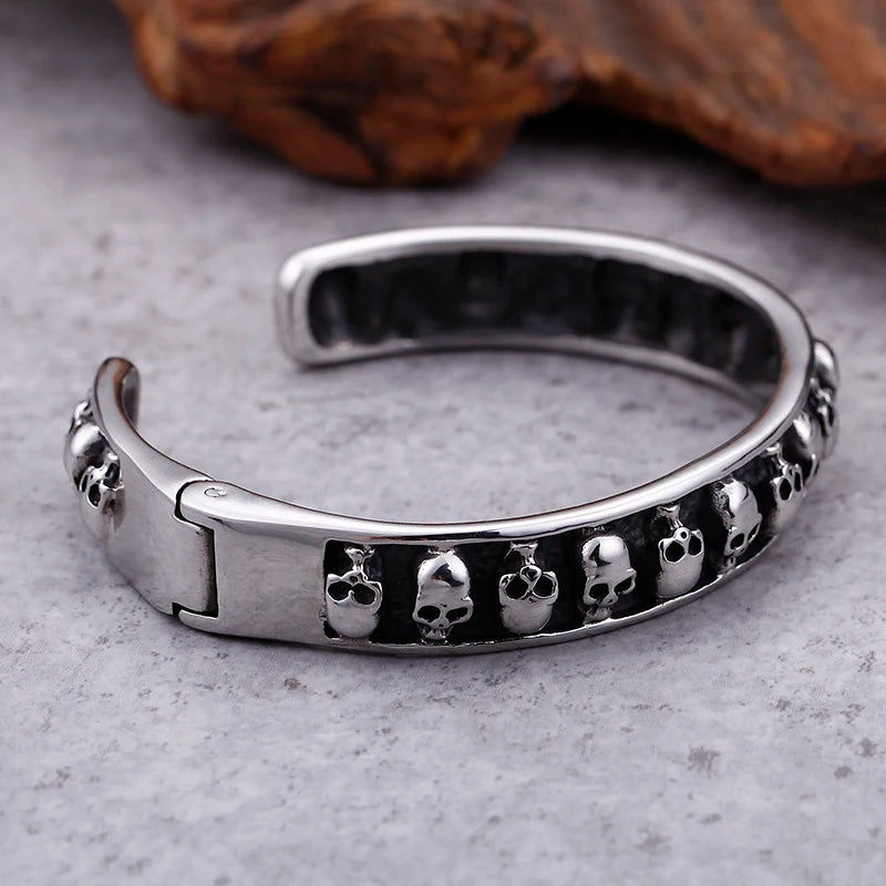 Gothic 316L Stainless Steel Biker Skull skeleton Cuff bangle bracelet 64*10mm