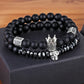TYO 2Pcs/Set Women Mens CZ Royal Crown Skull Charms 8MM Black Matte Bead Strand Bracelets for Couple Valentine's Day Gifts