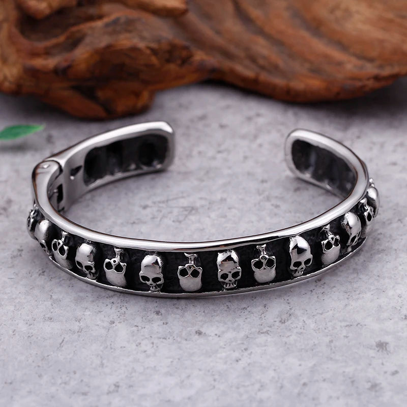 Gothic 316L Stainless Steel Biker Skull skeleton Cuff bangle bracelet 64*10mm