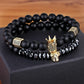 TYO 2Pcs/Set Women Mens CZ Royal Crown Skull Charms 8MM Black Matte Bead Strand Bracelets for Couple Valentine's Day Gifts