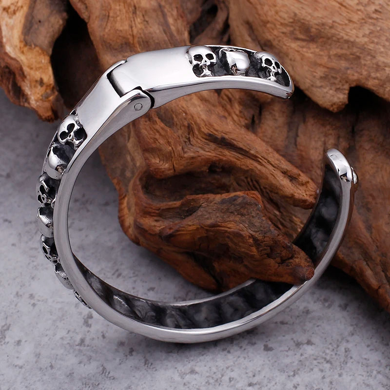 Gothic 316L Stainless Steel Biker Skull skeleton Cuff bangle bracelet 64*10mm