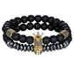 TYO 2Pcs/Set Women Mens CZ Royal Crown Skull Charms 8MM Black Matte Bead Strand Bracelets for Couple Valentine's Day Gifts