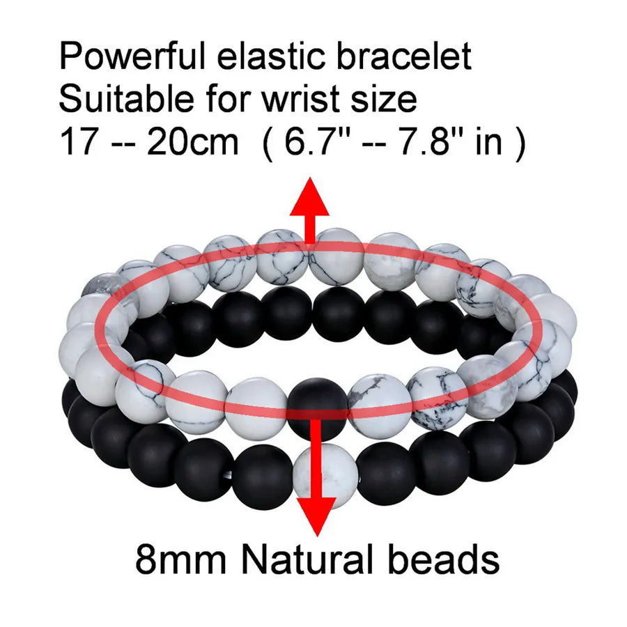TYO 2Pcs/Set Women Mens CZ Royal Crown Skull Charms 8MM Black Matte Bead Strand Bracelets for Couple Valentine's Day Gifts