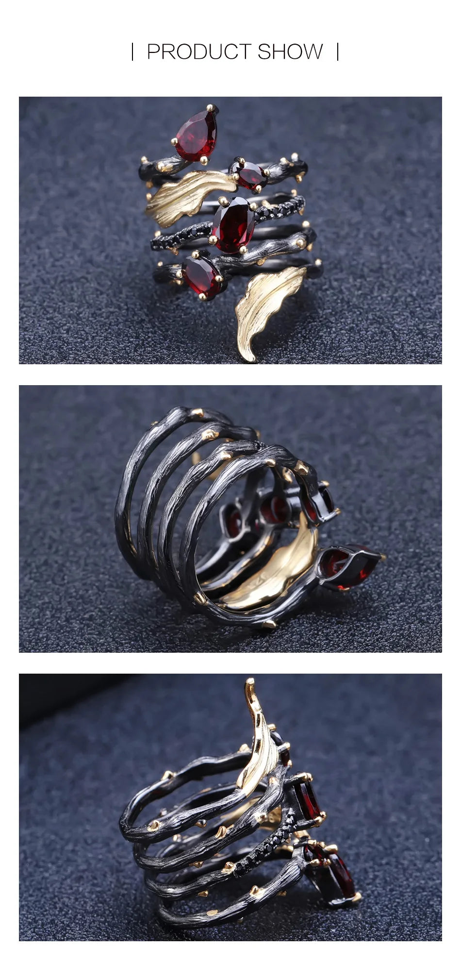 GEM'S BALLET 2.75Ct Natural Red Garnet Gemstone Finger Ring 925 Sterling Sliver Vintage Gothic Rings For Women Fine Jewelry