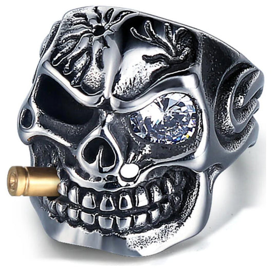 Punk Jewellery 316L Stainless Steel Men Ring Vintage Viking Skeleton Finger Band Rings With Crystal Eye Men's Jewelry Wholesale