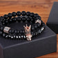 TYO 2Pcs/Set Women Mens CZ Royal Crown Skull Charms 8MM Black Matte Bead Strand Bracelets for Couple Valentine's Day Gifts