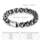 Fongten 12/15mm Skull Charm Bracelets For Men Stainless Steel Steleton Chain Mens Wristband Bracelet Bangle Gothic Jewelry