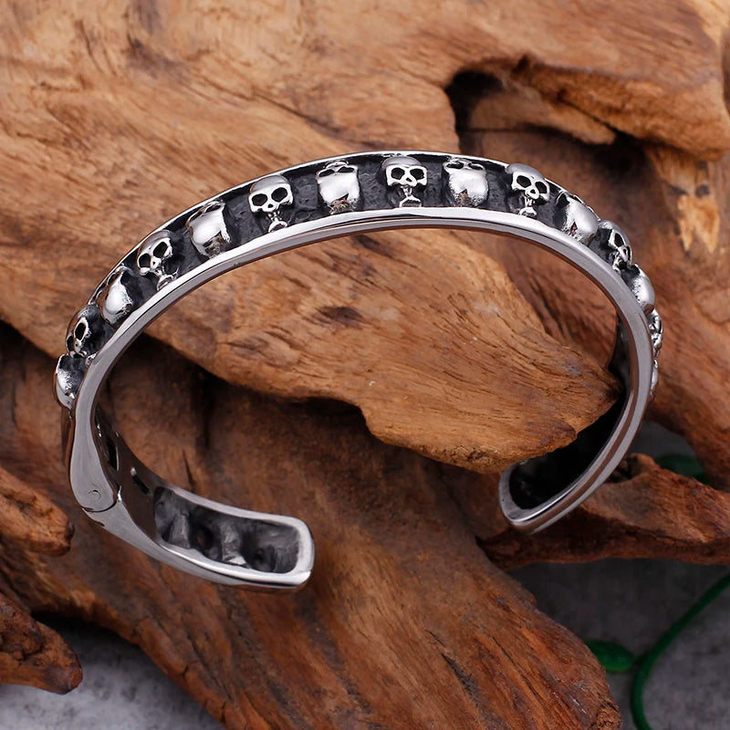 Gothic 316L Stainless Steel Biker Skull skeleton Cuff bangle bracelet 64*10mm
