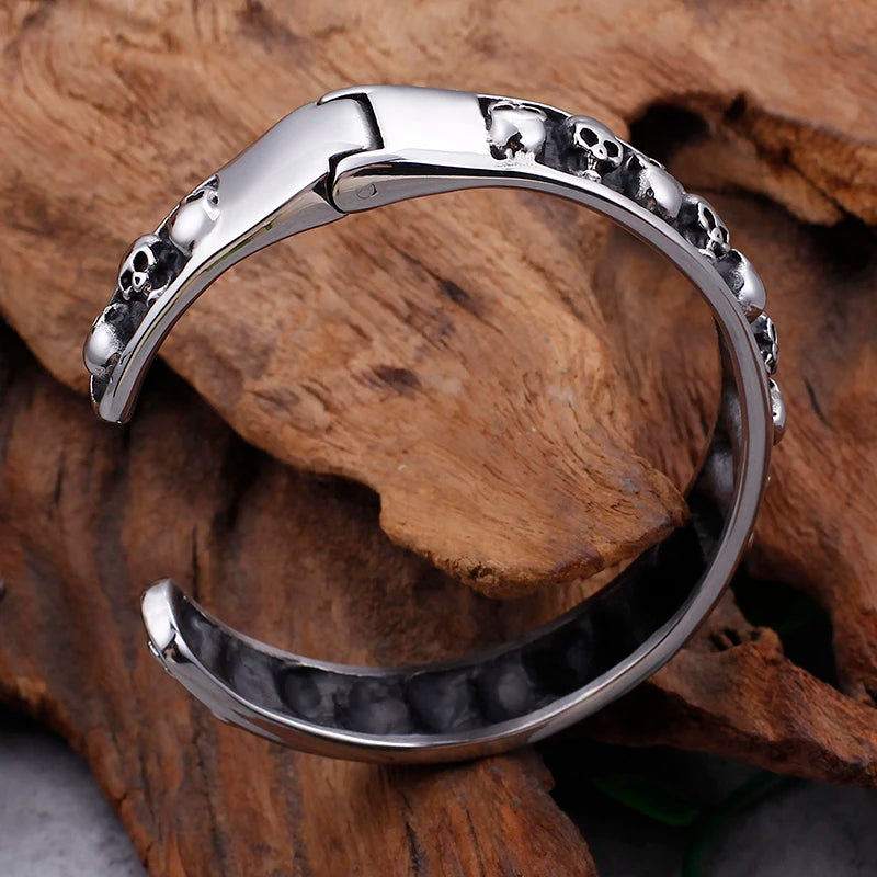 Gothic 316L Stainless Steel Biker Skull skeleton Cuff bangle bracelet 64*10mm