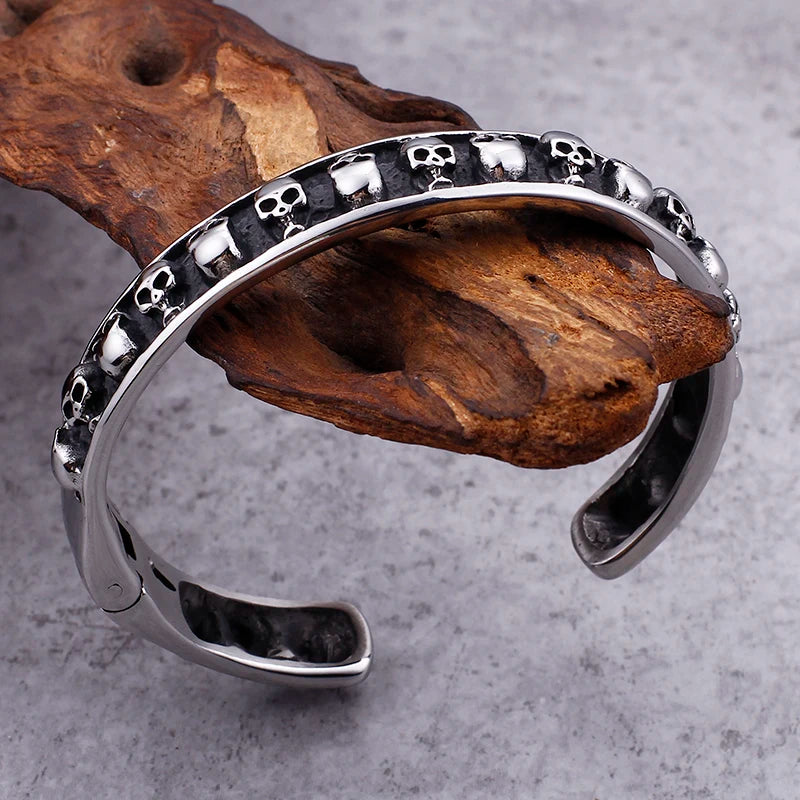 Gothic 316L Stainless Steel Biker Skull skeleton Cuff bangle bracelet 64*10mm