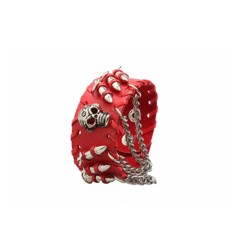 Fashion Gothic Punk Skull Metal bullet Leather Bracelet Men Bracelets & Bangles Male Arm Jewelry Red and black 2022 Accessor
