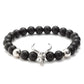 Punk CZ Bull Head Skull Men Bracelet Fashion 8MM Lava Stone Beads Charm Bracelets & Bangles Macrame Strand Jewelry Gift