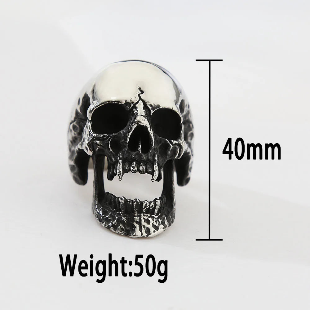 High Polish Gothic Vampire Skull Ring Heavy Skull Mens Stainless Steel Biker Rings Punk Motorcyclist Jewelry Gift Size 7-15