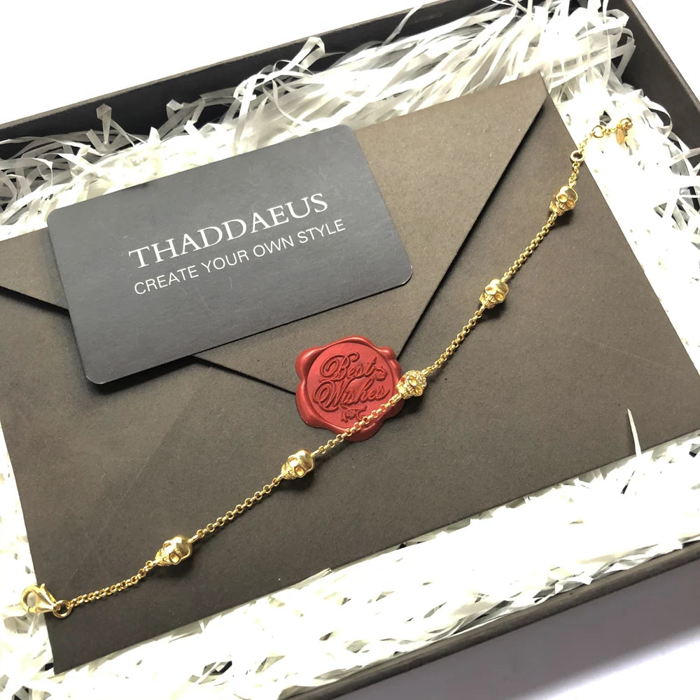 Bracelet 5 Skulls Gold Summer New Link Chain 925 Sterling Silver Jewelry Gift For Women
