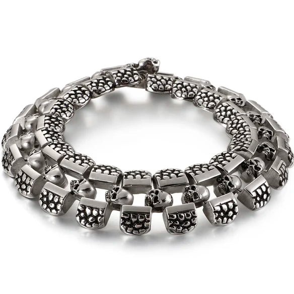 Punk Rocker Skull Bracelet For Men Cool Stainless Steel Chain Men's Bracelets Accessories Gothic Biker Jewelry Male Dropshipping
