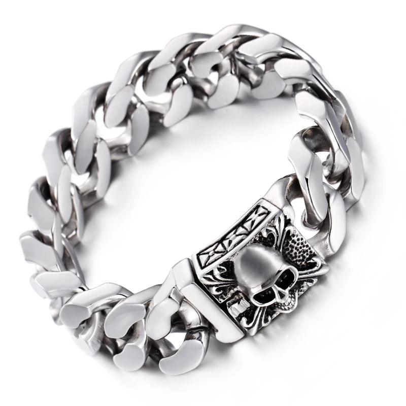 20mm Big and Heavy Chunky Cuban Chain Bracelet Men With Devil Ghost Skull Charm Vintage Magical Jewelry Best Gift For Friends