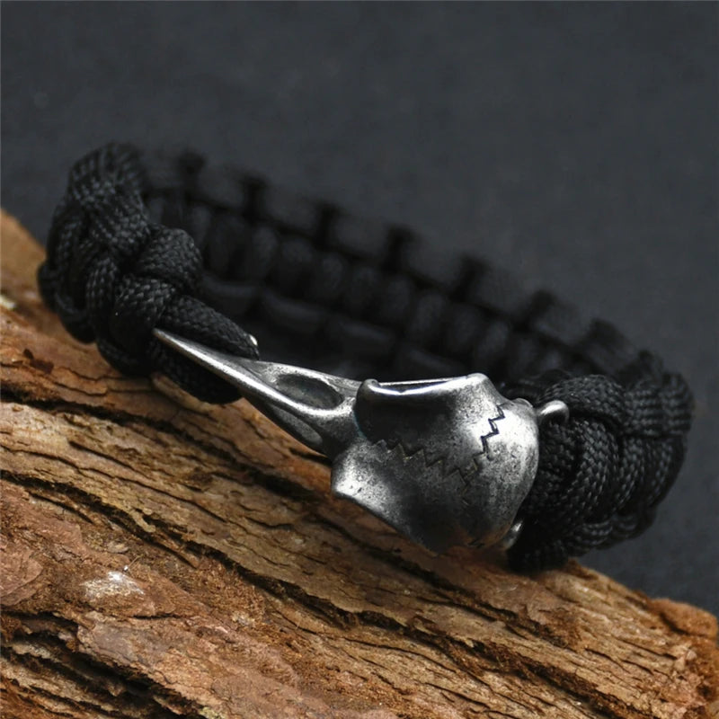 Wicca Skull Rune Bead Bracelet Odin Raven Stainless Steel Viking Bracelet Men Slavic Jewelry Vikings Accessories Vikingos Bangle
