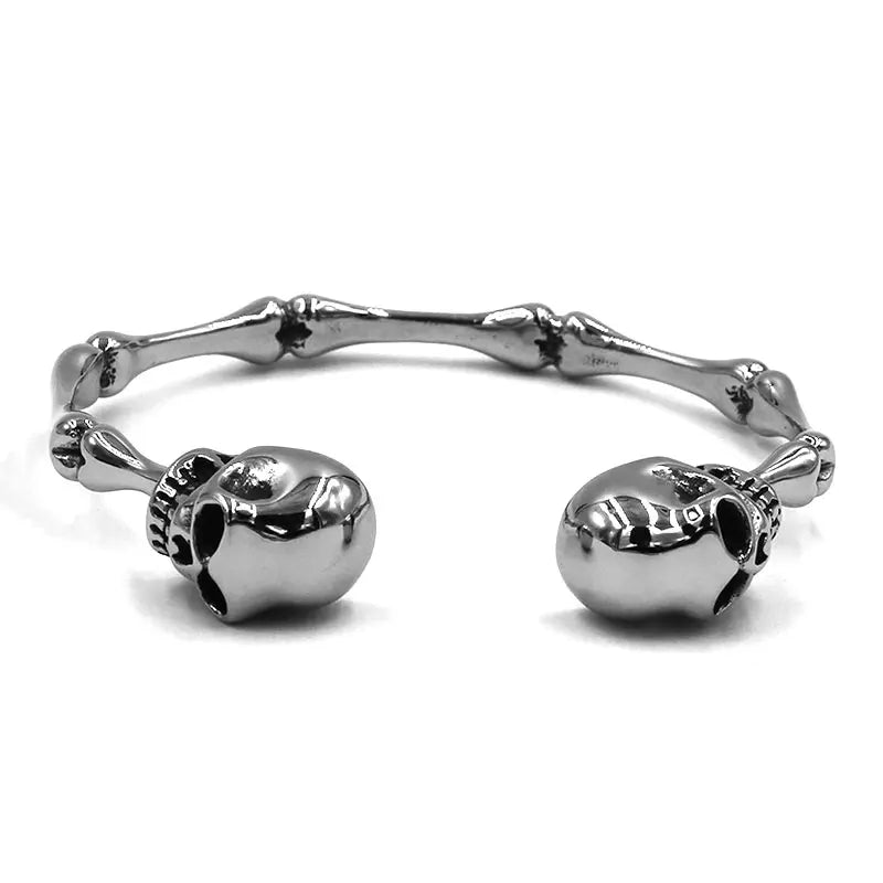 Vintage Ghost Skull Bones Biker Cuff Bracelet Stainless Steel Jewelry Gothic Feather Wing Norse Viking Wolf Men Bangle SJB0362A