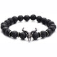 Punk CZ Bull Head Skull Men Bracelet Fashion 8MM Lava Stone Beads Charm Bracelets & Bangles Macrame Strand Jewelry Gift