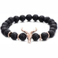 Punk CZ Bull Head Skull Men Bracelet Fashion 8MM Lava Stone Beads Charm Bracelets & Bangles Macrame Strand Jewelry Gift