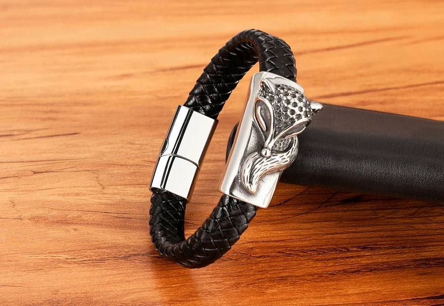 TYO Cool Style Men Leather Bracelets & Bangles Skull Owl Scorpion Snake Braided Wrap Stainless Steel Bracelets For Halloween