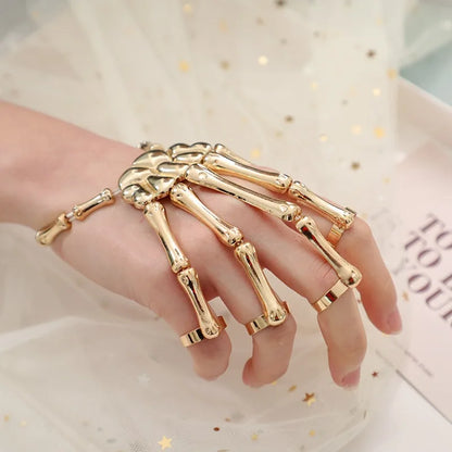 Steam Punk Skull Skeleton Bracelet For Men Gothic Hand Elasticity Adjustable Couple Women Bracelet Bangles Jewelry