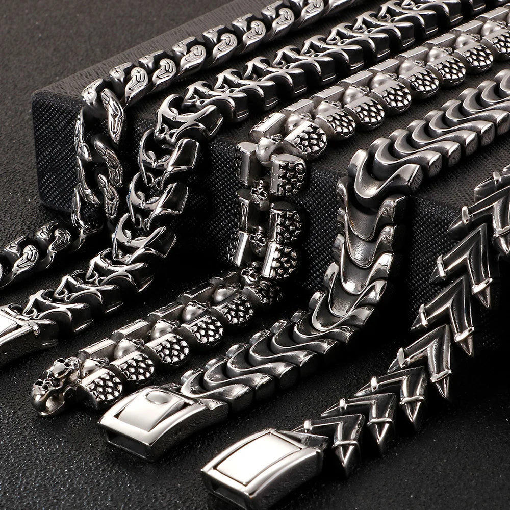 Punk Rocker Skull Bracelet For Men Cool Stainless Steel Chain Men's Bracelets Accessories Gothic Biker Jewelry Male Dropshipping