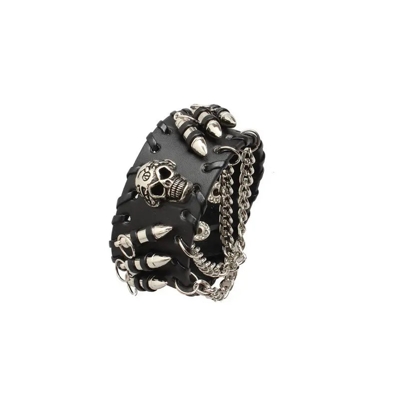 Fashion Gothic Punk Skull Metal bullet Leather Bracelet Men Bracelets & Bangles Male Arm Jewelry Red and black 2022 Accessor