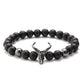 Punk CZ Bull Head Skull Men Bracelet Fashion 8MM Lava Stone Beads Charm Bracelets & Bangles Macrame Strand Jewelry Gift