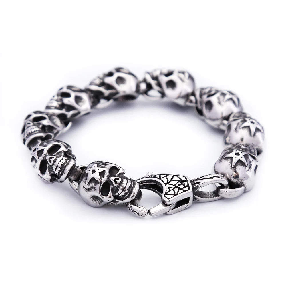 Gothic Vintage Men's Skull Bracelet 316L Stainless Steel Punk Hip Hop Skeleton Bracelets Fashion Amulet Jewelry Gifts Wholesale