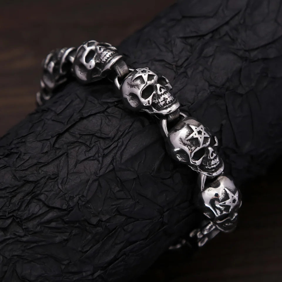 Gothic Vintage Men's Skull Bracelet 316L Stainless Steel Punk Hip Hop Skeleton Bracelets Fashion Amulet Jewelry Gifts Wholesale