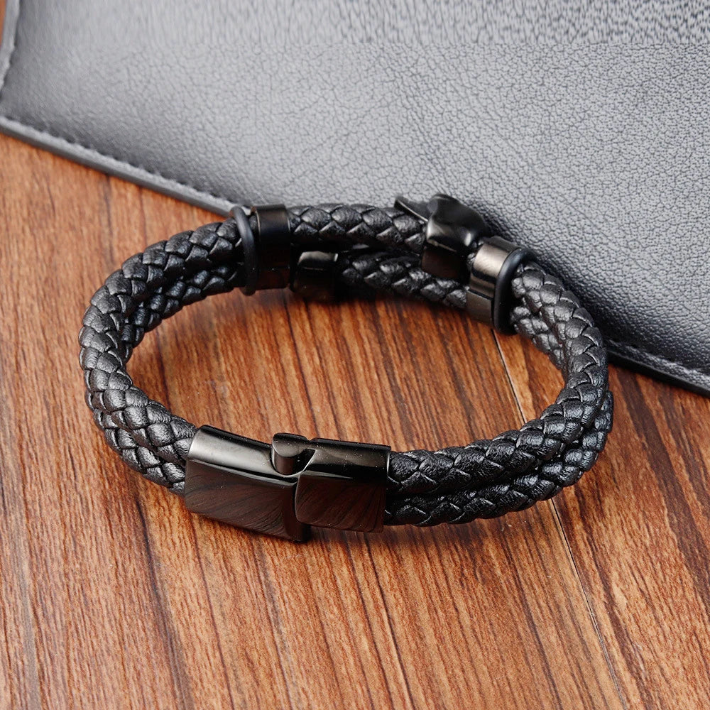 Skull Stainless Steel Fashion Punk Genuine Leather Rope Gold Bangle Magnetic Buckle Jewelry Trend 2024 Wholesale