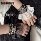 Harajuku Gothic Lolita Y2K subculture, dark punk, gothic, black and white wristband lace bracelet lace skull lace bracelet