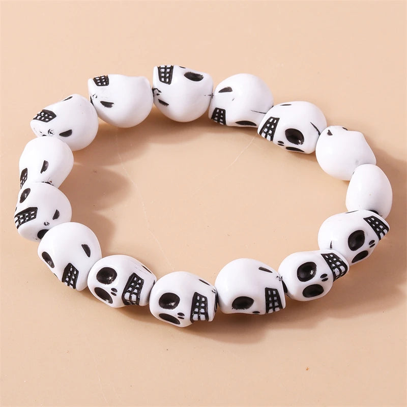 Fashion Skull Head Beads Bracelets for Women Adjustable Elastic Bracelet Girls Party Holiday Jewelry Decoration