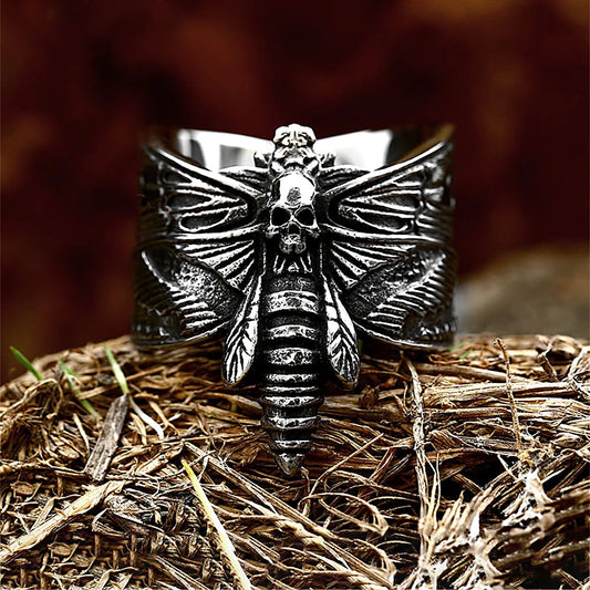 Gothic Fashion Butterfly Skull Rings For Men Women Stainless Steel Punk Vintage Moth Ring Biker Animal Jewelry Gift Dropshipping
