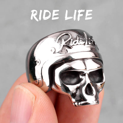 Rider Life Skull Biker Gothic Moto Men Rings Punk Hip Hop for Boyfriend Male Stainless Steel Jewelry Creativity Gift Wholesale